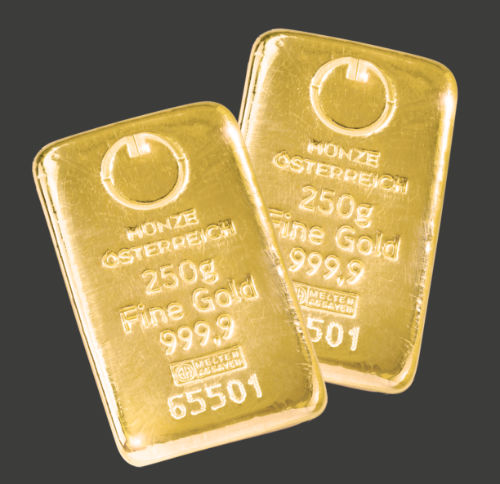 kleine Goldbarren à 250 Gramm